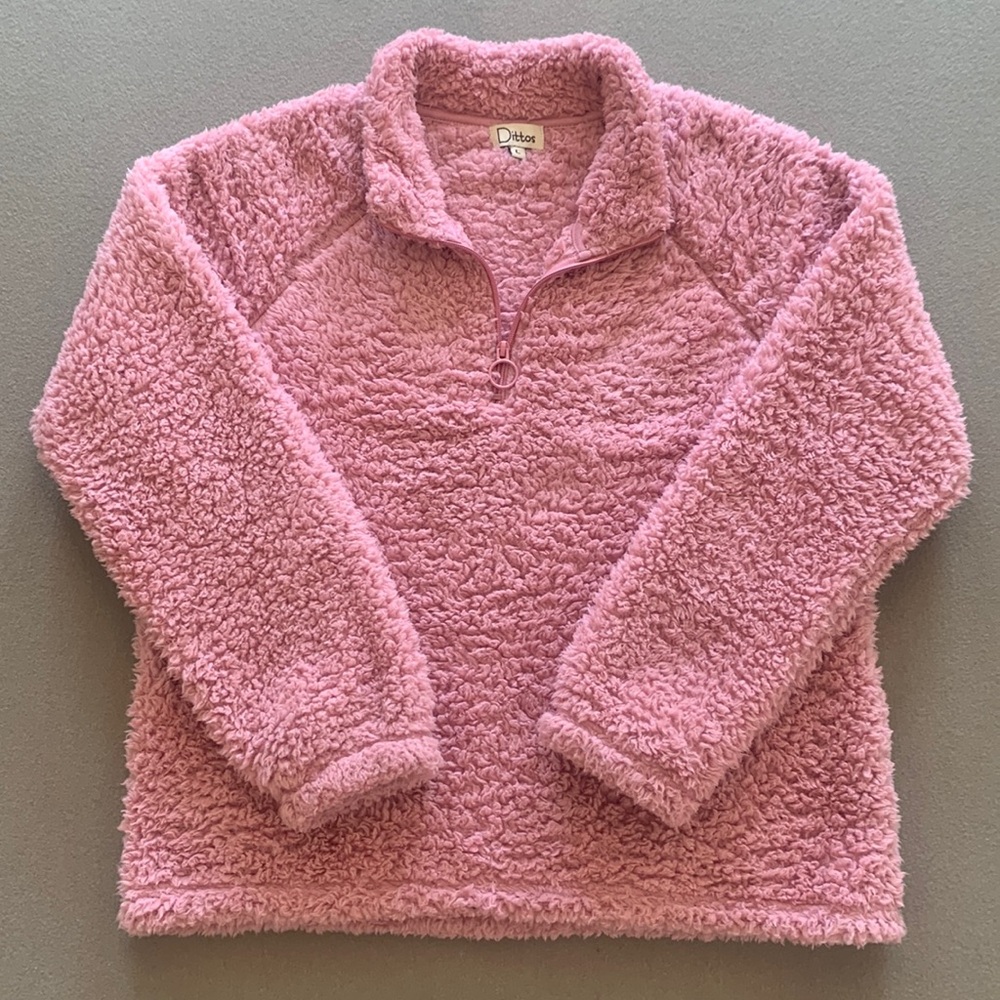 Dittos Sherpa Fleece 1/4 Zip Cozy Pink Pullover Sweater Womens L Large